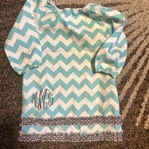 Lolly Wolly Doodle Teal and White Chevron Dress